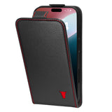 Apple iPhone 16 Leather Flip Wallet Case (MagSafe Charging) - Black with Red Detail