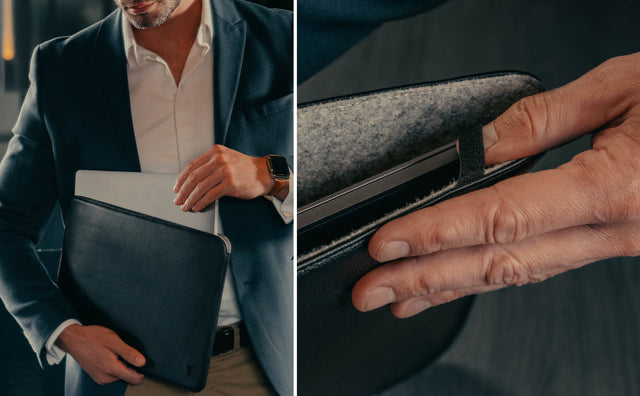 TORRO Black Leather Sleeve for Apple MacBook (13 & 14