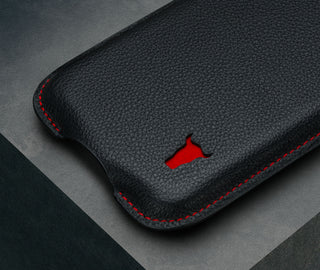 Black with Red Detail Leather Pouch Case for iPhone 6.7"