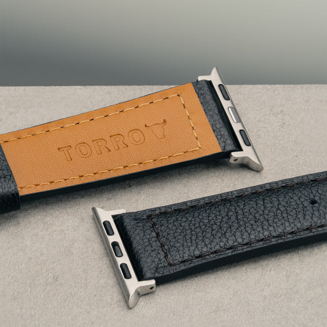 Black with Tan underside Leather Apple Watch Straps