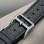 TORRO branded metal buckle on the Black with Tan underside Leather Apple Watch Strap