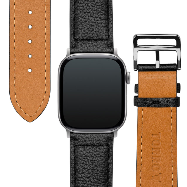 Black with Tan underside Leather Apple Watch Strap