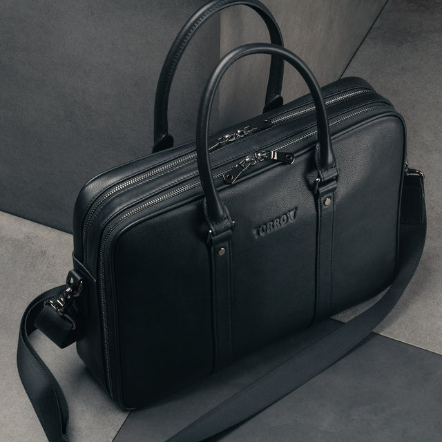 Black Leather Laptop Briefcase Bag