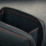 Close up of the Black with Red Detail Leather Coin Purse with Card Holder