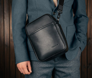Black Leather Crossbody Shoulder Satchel Bag