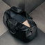 Large spacious storage compartment of the Black Leather Weekend Duffle Bag