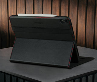 Stand function of the Black Leather (with Red Stitching) Case for iPad Air