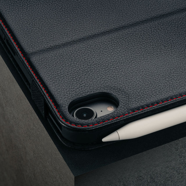 Apple Pencil with the Black Leather (with Red Stitching) Case for iPad mini 6 (2021)