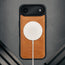 MagSafe charger attached to the Dark Brown Leather Detachable Case for iPhone 17 Air