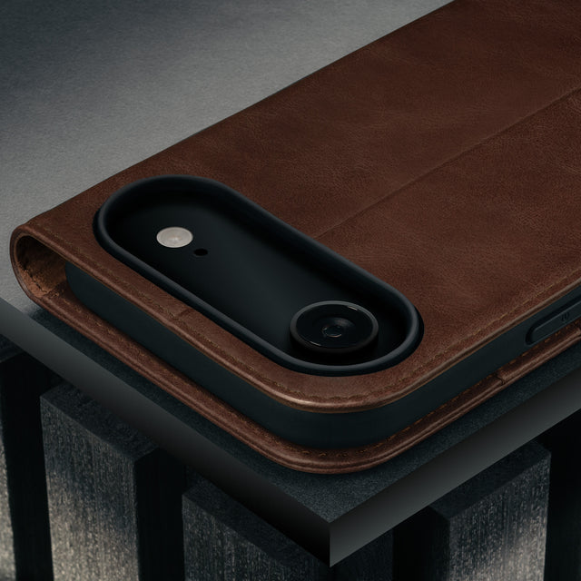 Camera cutout on the Dark Brown Leather Case for iPhone 17 Air