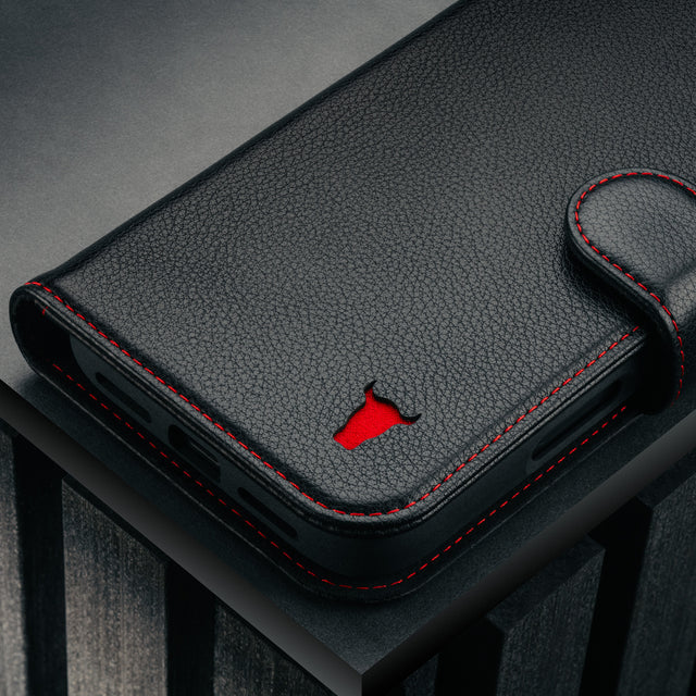 Black with Red Detail Leather Detachable Case for iPhone 17 Pro