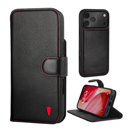Black with Red Detail Leather Detachable Case for iPhone 17 Pro Max