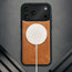 MagSafe charger attached to the Nubuck Blue Detachable Case for iPhone 17 Pro Max