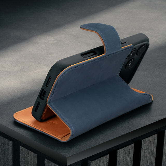 Stand function of the Nubuck Blue Detachable Case for iPhone 17 Pro Max