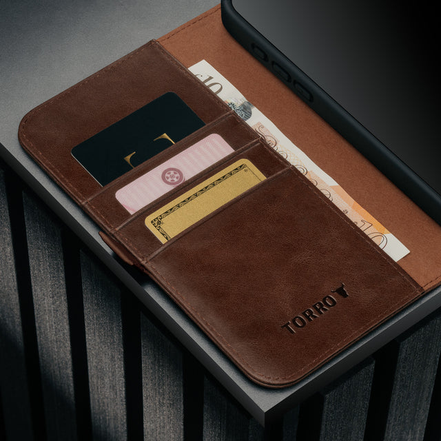 Card holder inside the Dark Brown Leather Case for iPhone 17 Pro Max