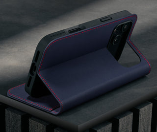Stand function of the Navy Blue Leather Case for iPhone 17 Pro