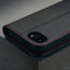 Camera cutout of the Black with Red Detail Leather Wallet Case for iPhone SE4 (2025)