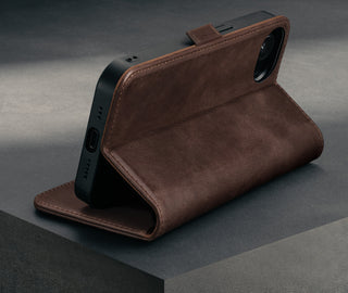 Stand function of the Dark Brown Leather Wallet Case for iPhone SE4 (2025)