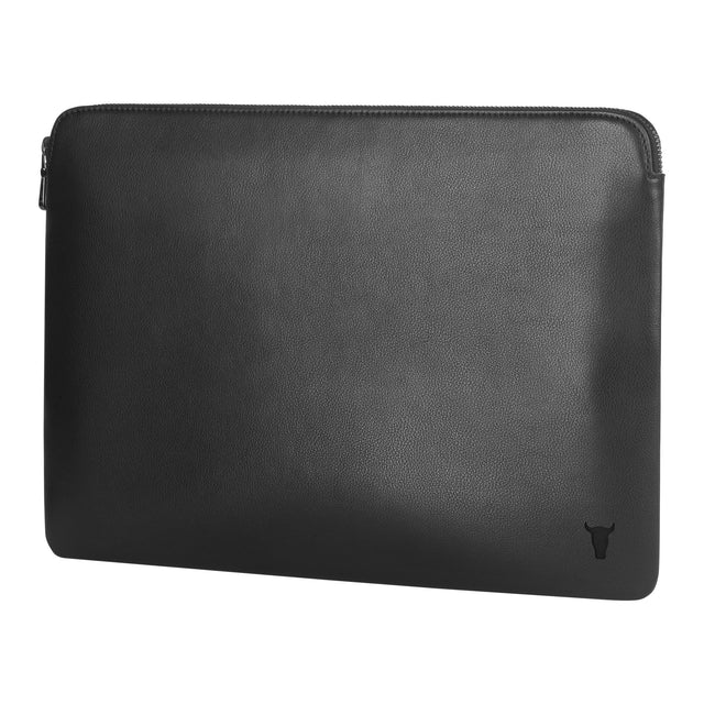 Black Leather Laptop Sleeve with Zip Closure
