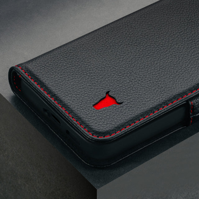 Black with Red Detail Leather Case for Galaxy A17