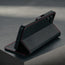 Stand function of the Black with Red Detail Leather Case for Galaxy A17