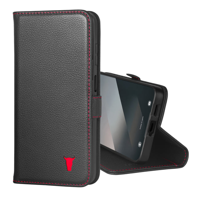 Black with Red Detail Leather Case for Galaxy A17