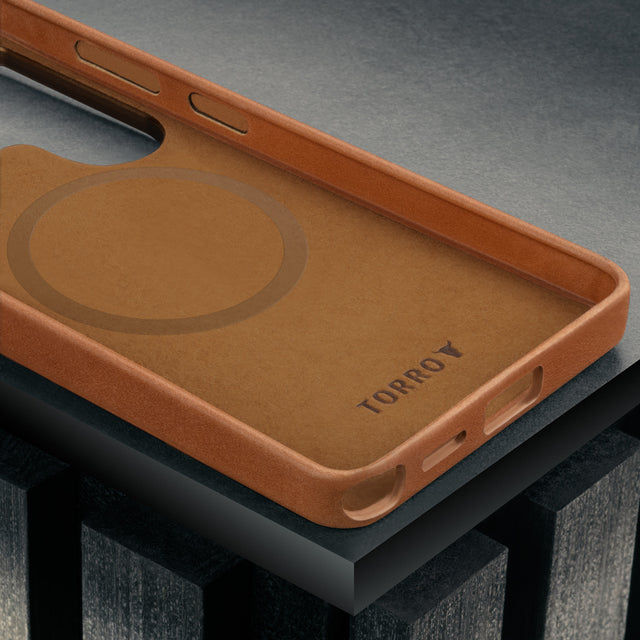Microfibre lining in. theTan Leather Bumper Case for Galaxy S26 Ultra