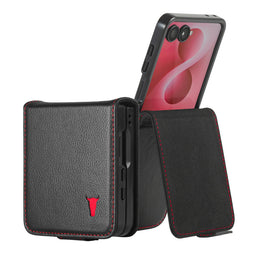 Black with Red Stitching Leather Case for Galaxy Z Flip8