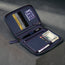 Inside of the Navy Blue Leather with Red Stitching Solo Travel Wallet