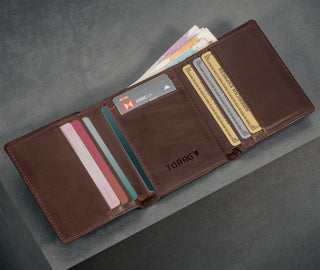 Card slots inside the Dark Brown Trifold Leather Wallet