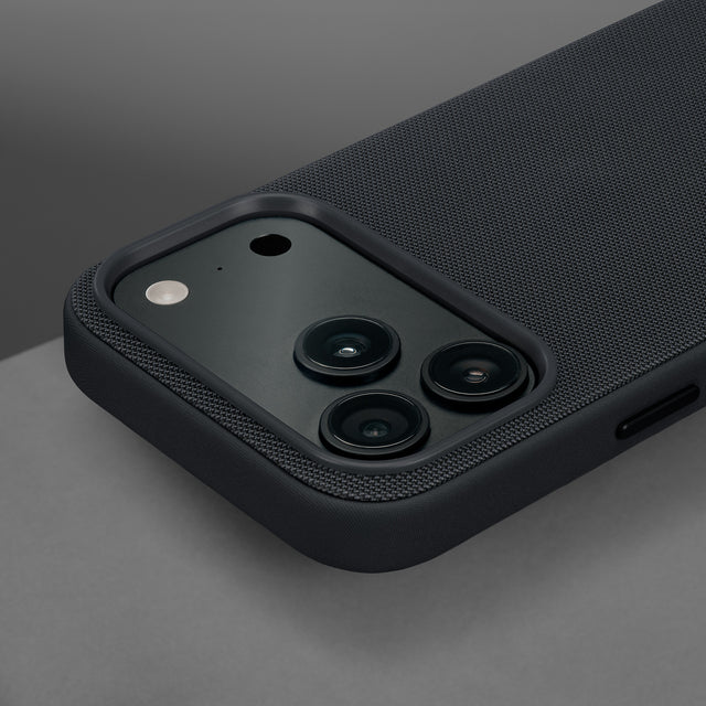 Camera lip on the Black Woven Fabric Bumper Case for iPhone 17 Pro Max