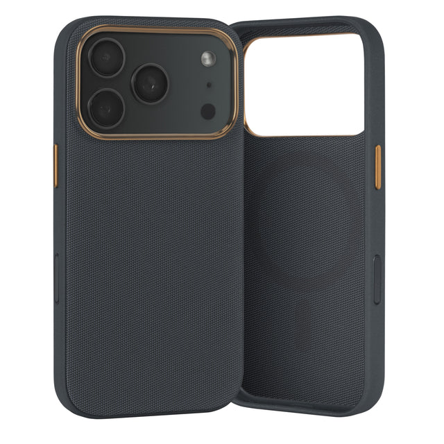 Black with Gold Detail Woven Fabric Bumper Case for iPhone 17 Pro Max