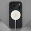 Wireless charger attached to the Black Woven Texture Bumper Case for iPhone 17 Pro