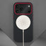 Wireless charger attached to the Black with Red Detail Woven Texture Bumper Case for iPhone 17 Pro
