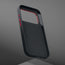Metallic buttons and inside of the Black with Red Detail Woven Texture Bumper Case for iPhone 17 Pro