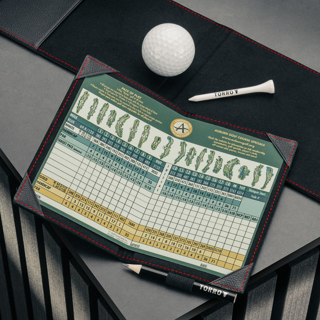 Detachable scorecard holder from the Black with Red details  Golf Scorecard Holder and Yardage Book Cover