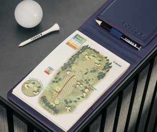 Inside of the Navy Blue with Red Stitching Golf Scorecard Holder and Yardage Book Cover