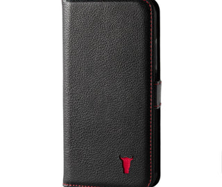 Black Leather (with Red Stitching) Stand Case for iPhone X/XS