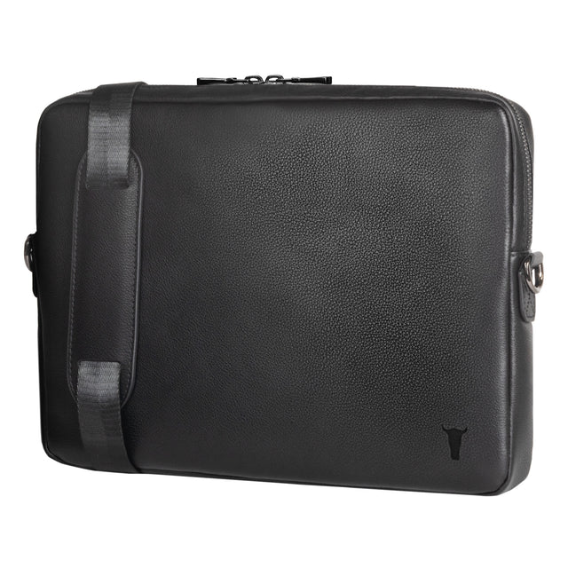 Black Leather Messenger Bag suitable for Laptop / iPad / Tablet
