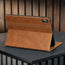 Integrated stand function of the Tan Leather Case for Apple iPad (10th Generation)