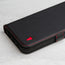 Close up of the Black (with Red Stitching) Leather Folio Stand Case for iPhone 14 Pro